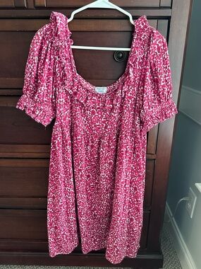 Pink City Prints puff sleeve floral dress size L